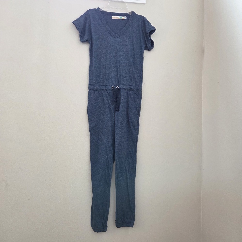 Vintage Havana Blue Heathered Short Sleeve Jogger Jumpsuit L/14 athleisure